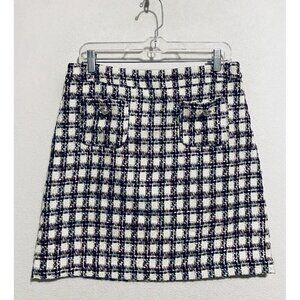 Maison D Amelie Skirt Womens 6 Plaid Tweed Mini Faux Pearl Button Academia Boho